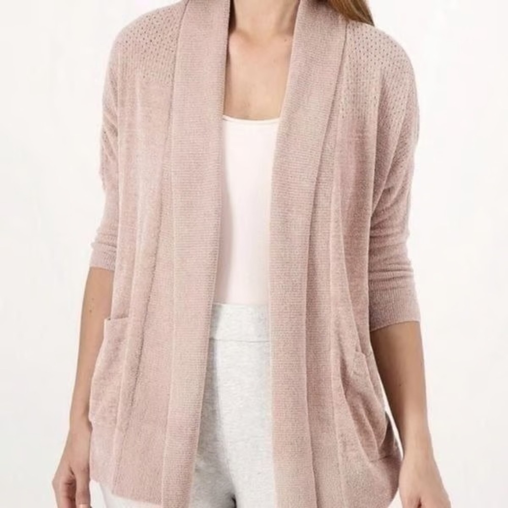 BAREFOOT DREAMS Cozy Chic Ultra Pointelle Cardigan Pink Clay
